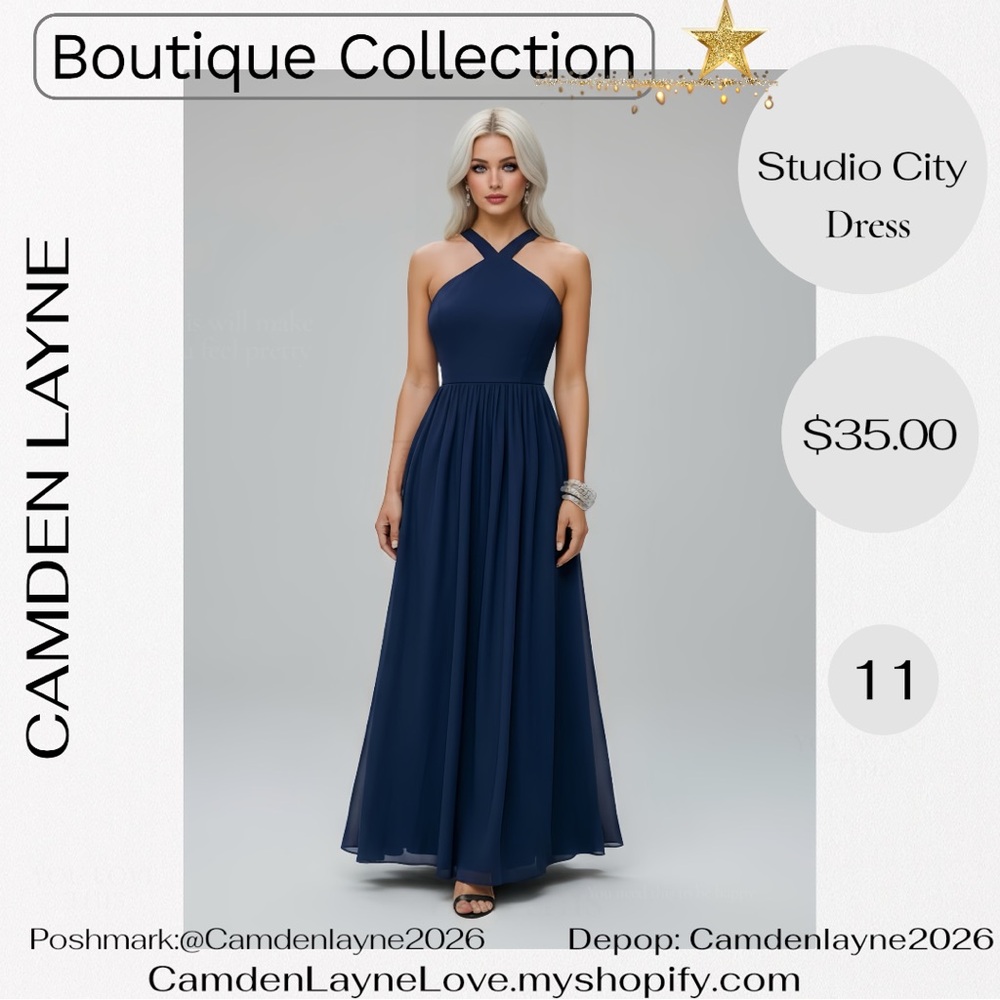 City Studio Blue Halter Sundress for Weddings - Picture 1 of 7
